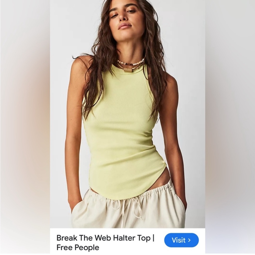 Free People Pale Lime Ribbed Halter Tank